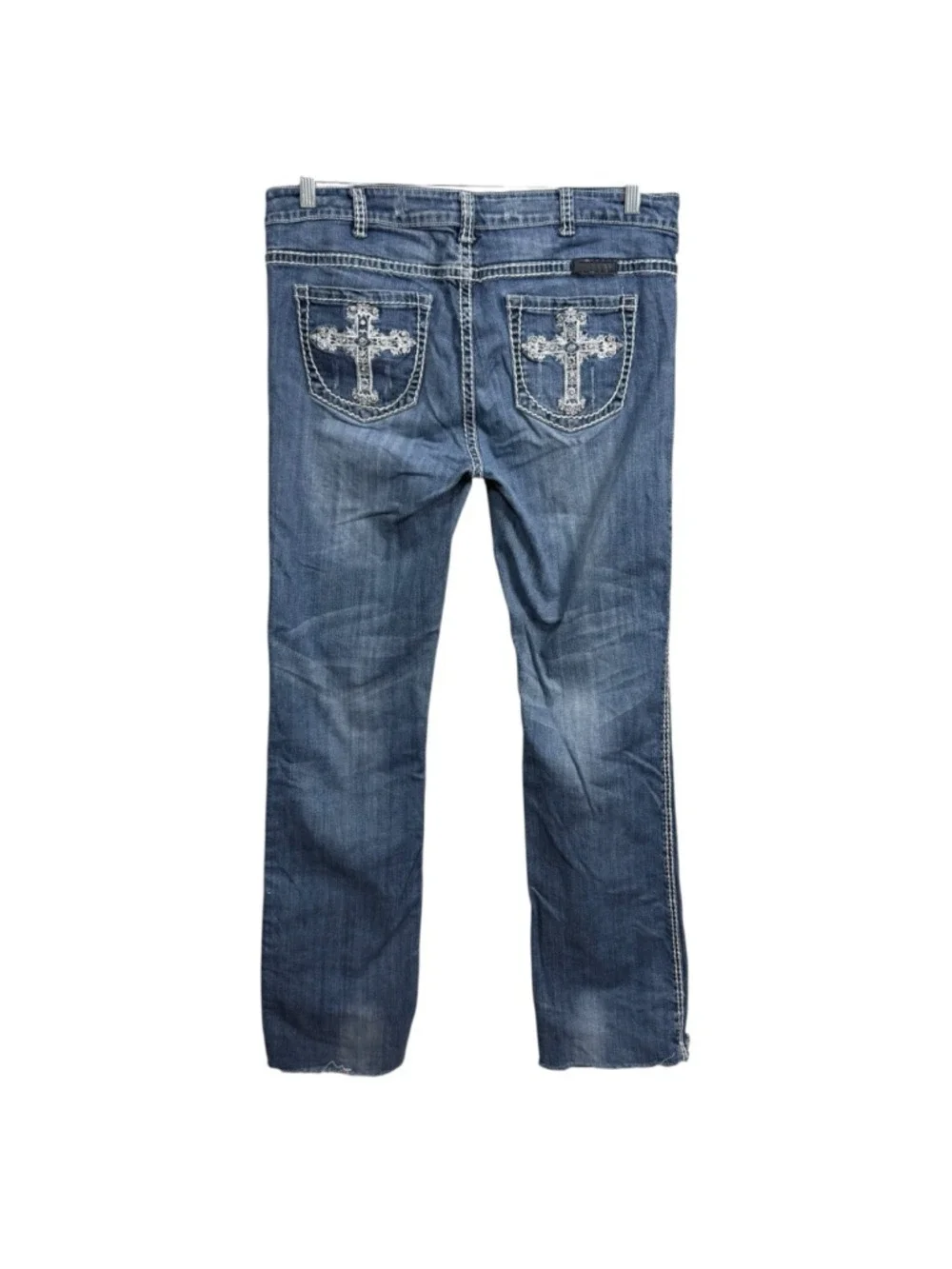 Cowgirl‎ Tuff Victory White Cross Embroidered Bootcut Jeans 33x37